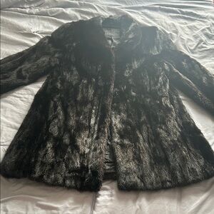 VINTAGE Luxurious Black Faux Fur Coat